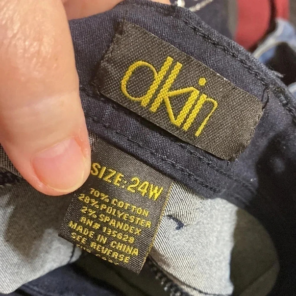 Dkin Dark Dark Blue Studded Pockets Stretch Straight Legged Jeans - Picture 2 of 9